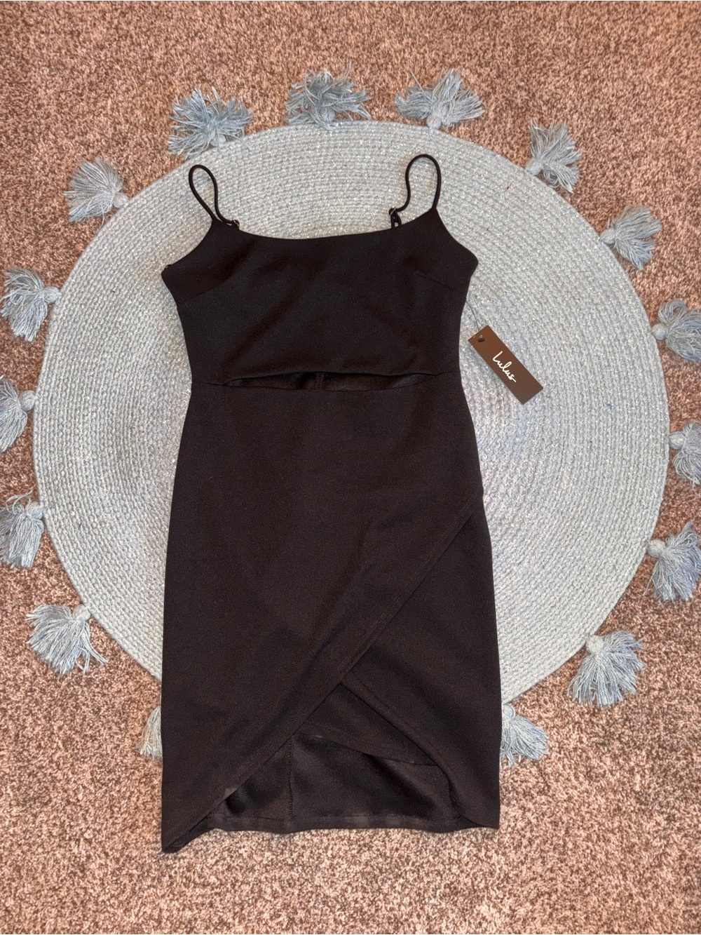 Lulu's Black Spaghetti-Strap Wrap-Style Mini Dress